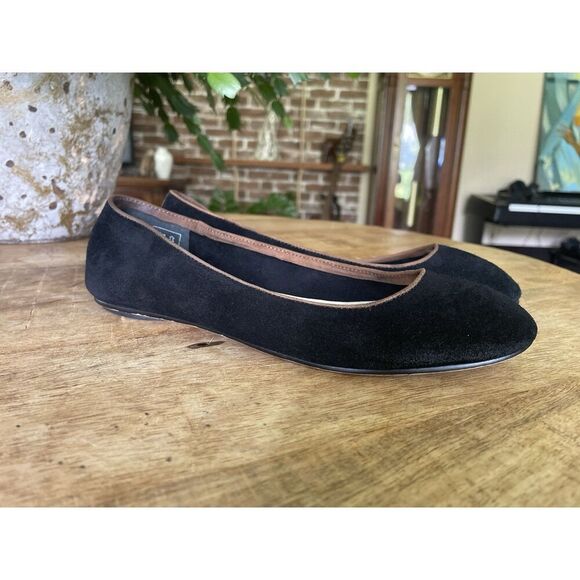 Lands’ End Black Suede Ballet Flats with Brown Trim Size 6B Women’s - Picture 1 of 8